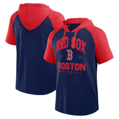 Boston Red Sox Logo Athletic Prime Raglan Short Sleeve Hoodie T-Shirt - Navy - MLB Online