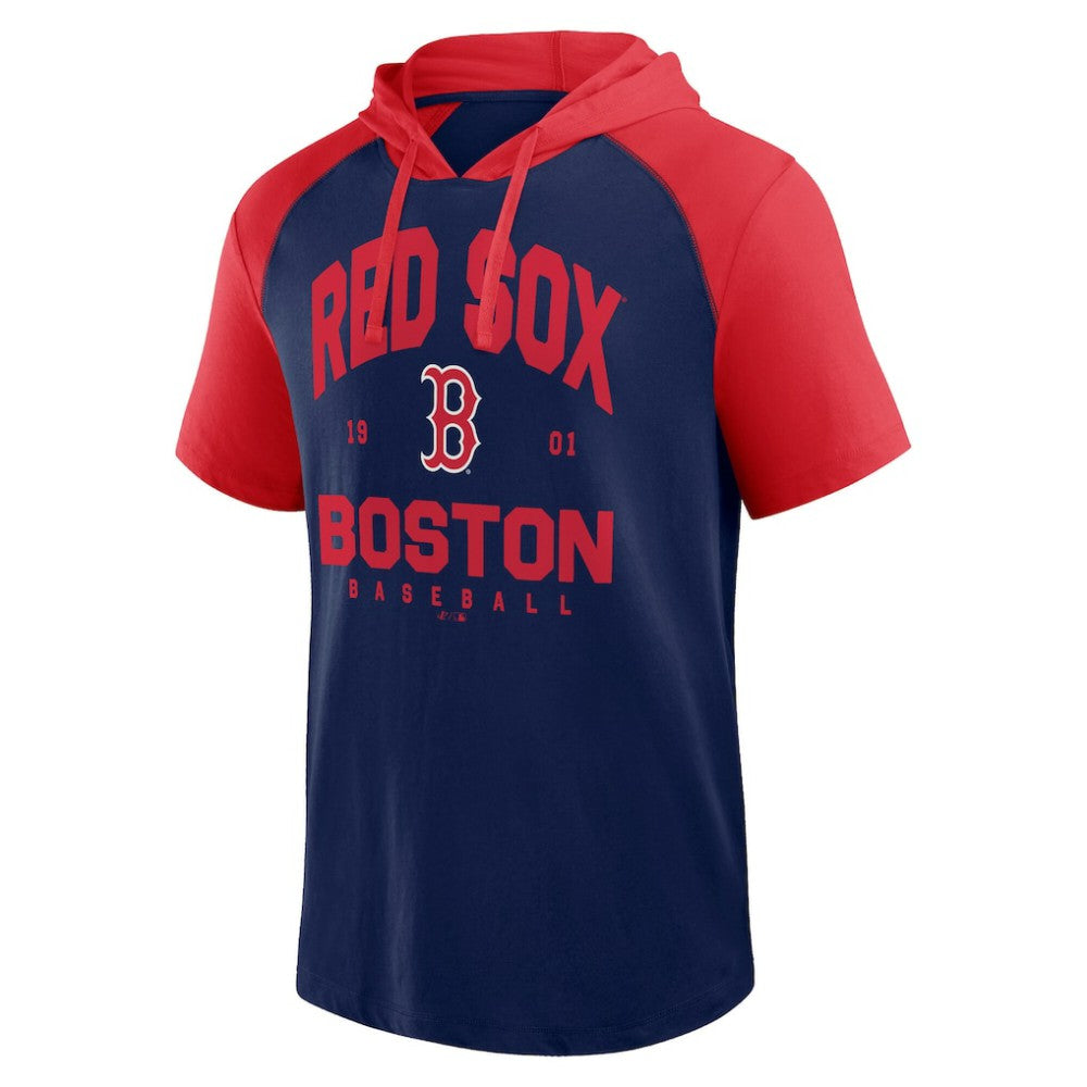 Boston Red Sox Logo Athletic Prime Raglan Short Sleeve Hoodie T-Shirt - Navy - MLB Online