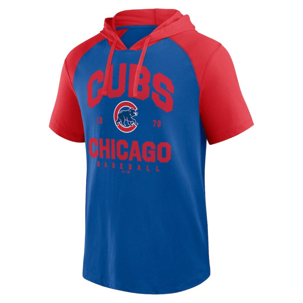 Chicago Cubs Logo Athletic Prime Raglan Short Sleeve Hoodie T-Shirt - Royal - MLB Lifestyle
