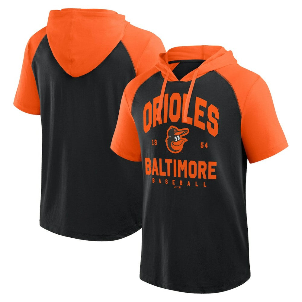 Baltimore Orioles Logo Athletic Prime Raglan Short Sleeve Hoodie T-Shirt - Black - MLB Online