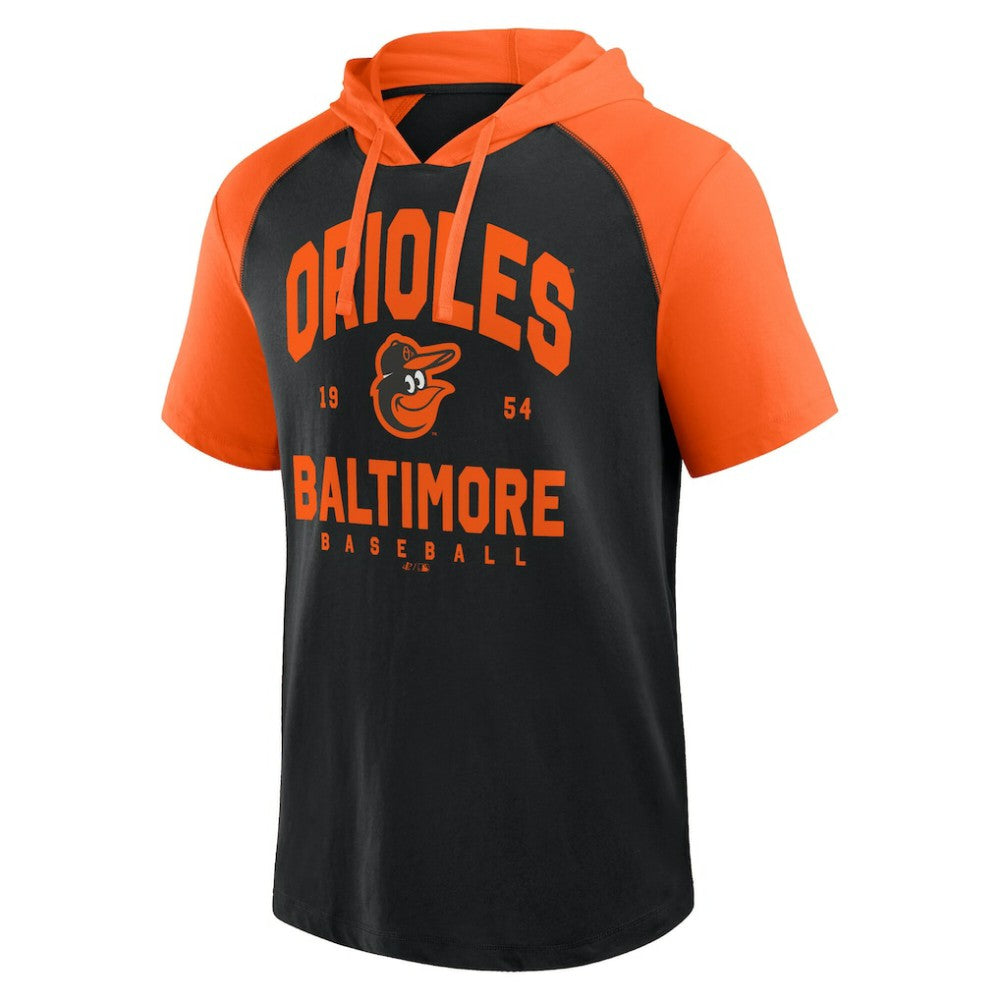 Baltimore Orioles Logo Athletic Prime Raglan Short Sleeve Hoodie T-Shirt - Black - MLB Online