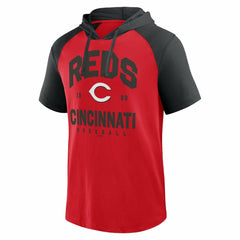 Cincinnati Reds Logo Athletic Prime Raglan Short Sleeve Hoodie T-Shirt - Red - MLB Lifestyle