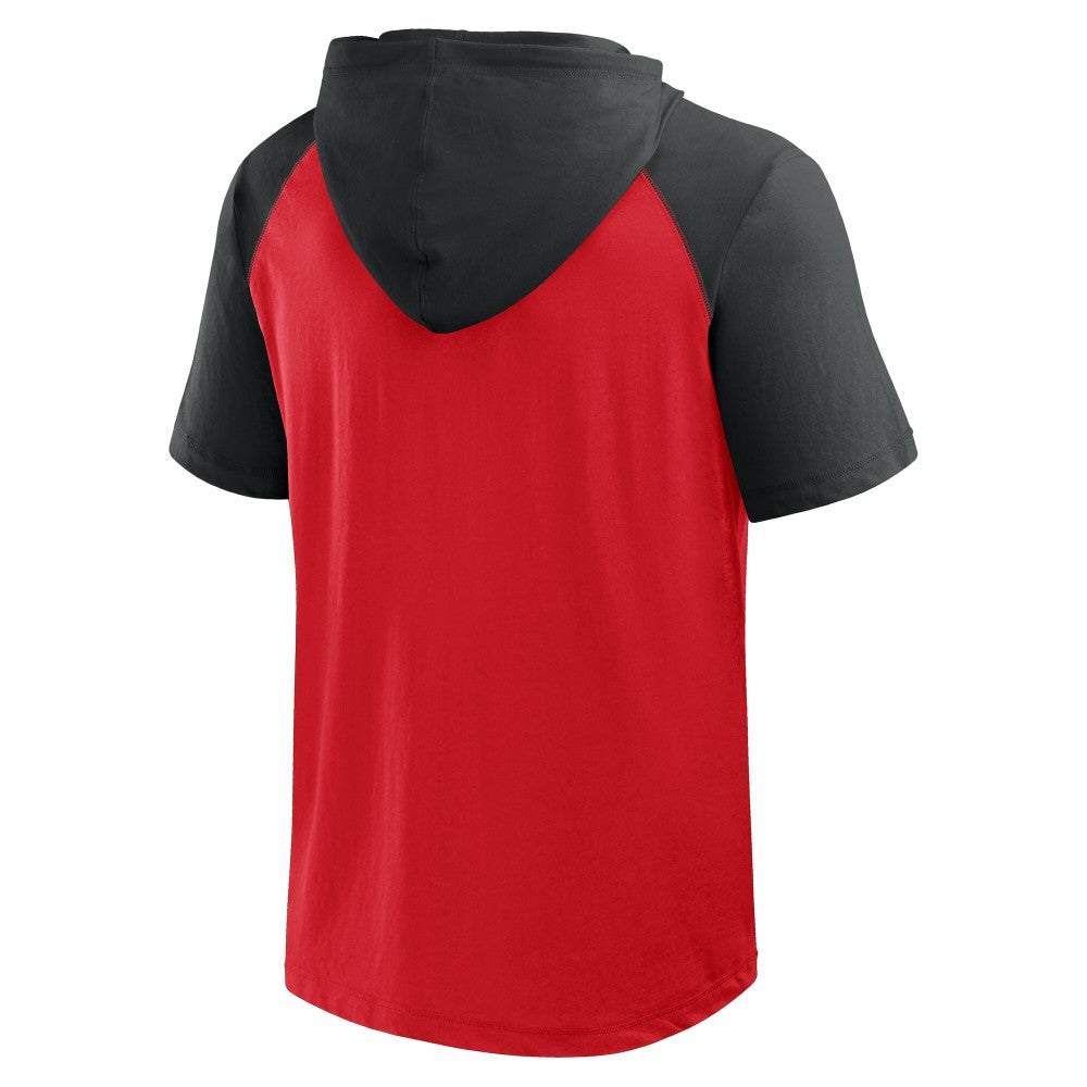 Cincinnati Reds Logo Athletic Prime Raglan Short Sleeve Hoodie T-Shirt - Red - MLB Lifestyle