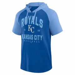 Kansas City Royals Logo Athletic Prime Raglan Short Sleeve Hoodie T-Shirt - Royal - MLB Lifestyle
