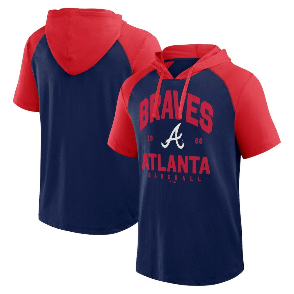 Atlanta Braves Logo Athletic Prime Raglan Short Sleeve Hoodie T-Shirt - Navy - MLB Online