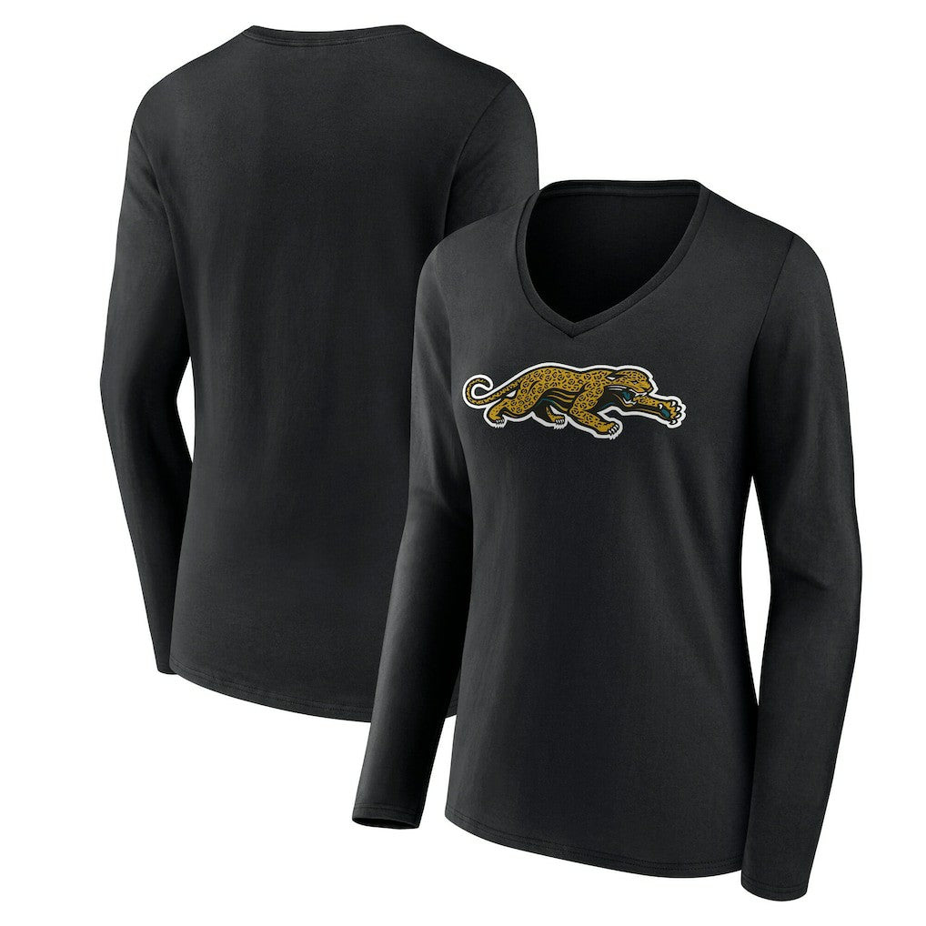 Jacksonville Jaguars Women's Classic Logo Long Sleeve V-Neck T-Shirt Black