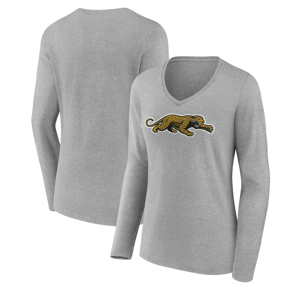 Jacksonville Jaguars Women's Classic Logo Long Sleeve V-Neck T-Shirt Gray