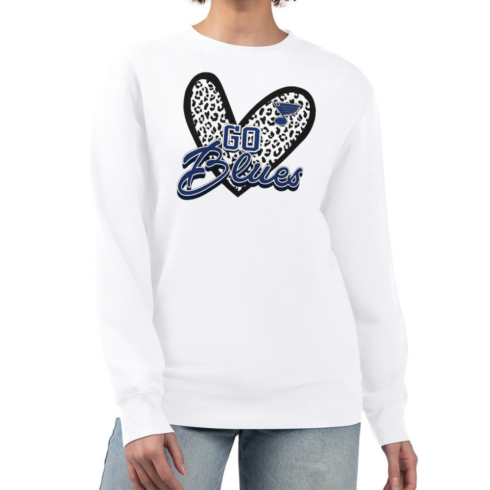 St. Louis Blues G-III 4Her by Carl Banks Women's Animal Print Heart Fleece Pullover Sweatshirt - White - NHL 202213819