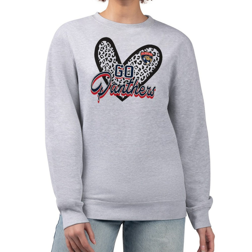 Florida Panthers G-III 4Her by Carl Banks Women's Animal Print Heart Fleece Pullover Sweatshirt - Heather Gray - NHL 202213828