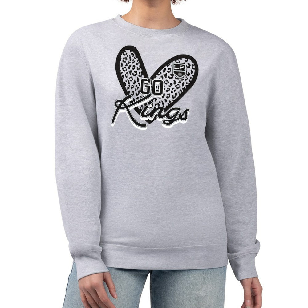 Los Angeles Kings G-III 4Her by Carl Banks Women's Animal Print Heart Fleece Pullover Sweatshirt - Heather Gray - NHL 202213829