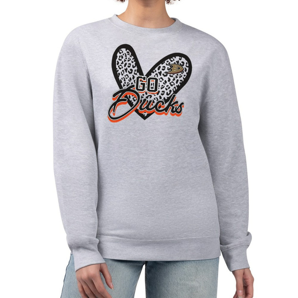 Anaheim Ducks G-III 4Her by Carl Banks Women's Animal Print Heart Fleece Pullover Sweatshirt - Heather Gray - NHL 202213838