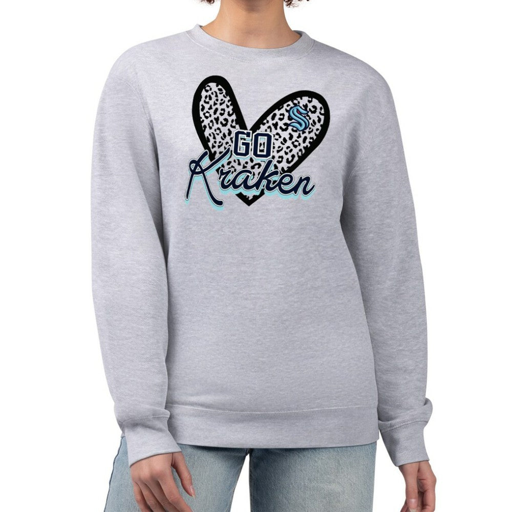 Seattle Kraken G-III 4Her by Carl Banks Women's Animal Print Heart Fleece Pullover Sweatshirt - Heather Gray - NHL 202213846