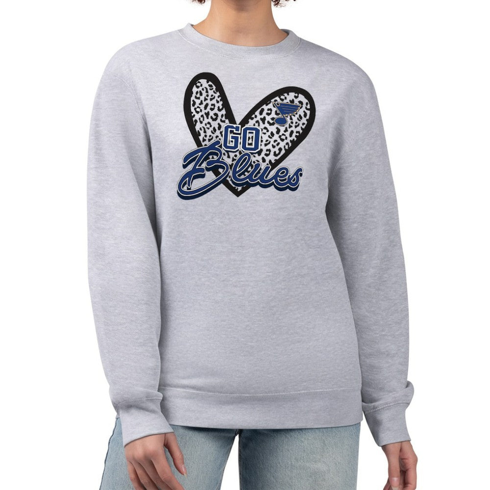 St. Louis Blues G-III 4Her by Carl Banks Women's Animal Print Heart Fleece Pullover Sweatshirt - Heather Gray - NHL 202213847