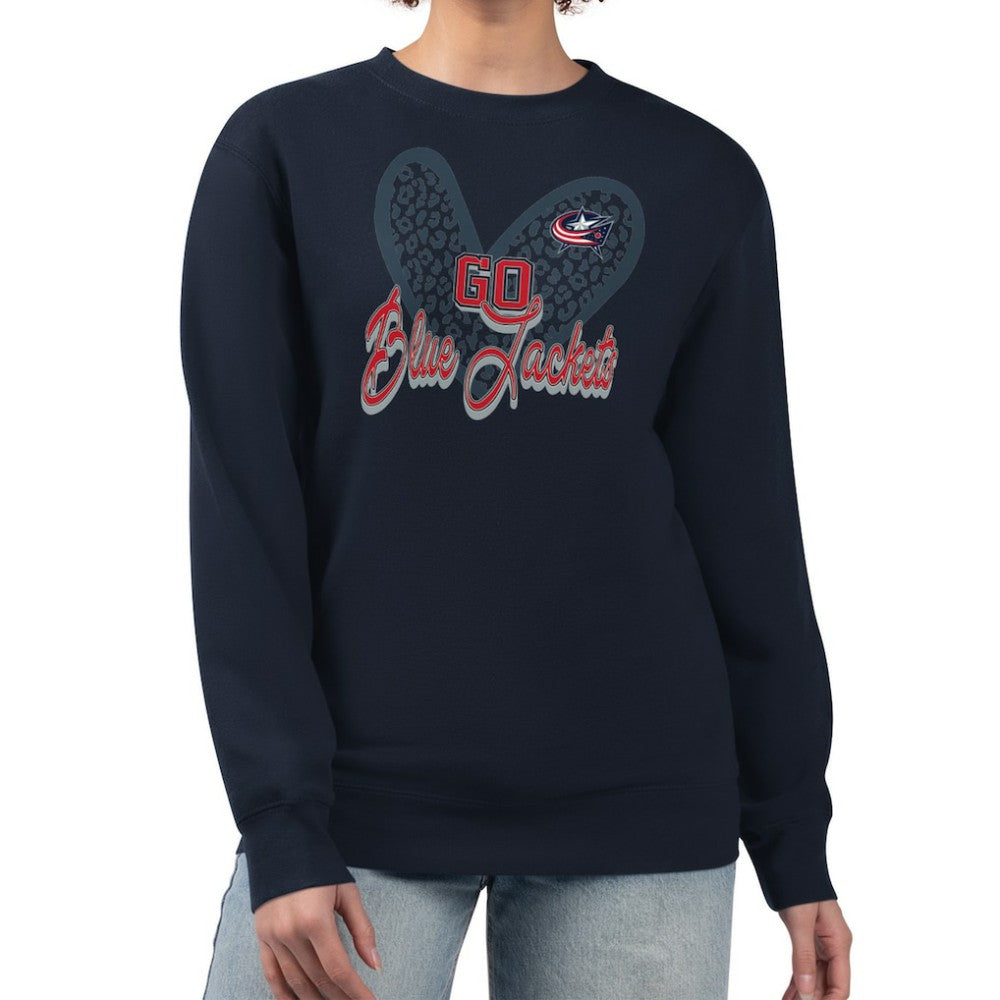 Columbus Blue Jackets G-III 4Her by Carl Banks Women's Animal Print Heart Fleece Pullover Sweatshirt - Navy - NHL 202213862