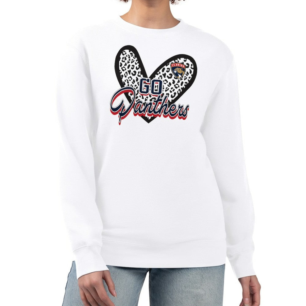 Florida Panthers G-III 4Her by Carl Banks Women's Animal Print Heart Fleece Pullover Sweatshirt - White - NHL 202213881