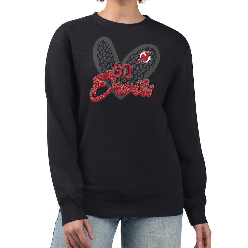 New Jersey Devils G-III 4Her by Carl Banks Women's Animal Print Heart Fleece Pullover Sweatshirt - Black - NHL 202213910