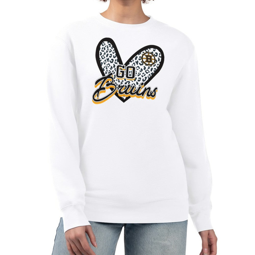 Boston Bruins G-III 4Her by Carl Banks Women's Animal Print Heart Fleece Pullover Sweatshirt - White - NHL 202213913
