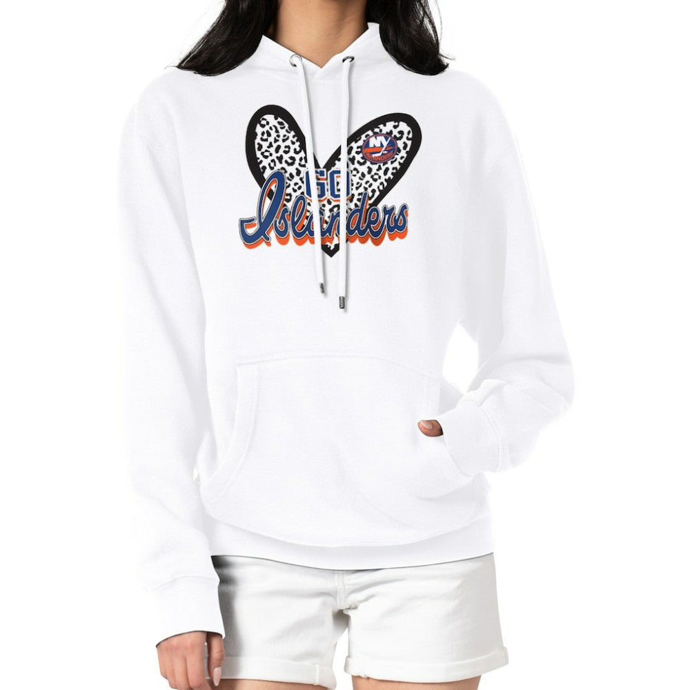 New York Islanders G-III 4Her by Carl Banks Women's Animal Print Heart Fleece Pullover Hoodie - White - NHL 202213922