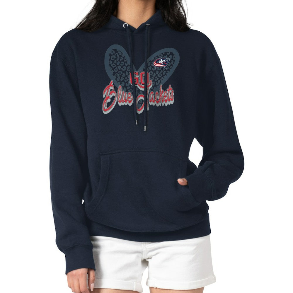 Columbus Blue Jackets G-III 4Her by Carl Banks Women's Animal Print Heart Fleece Pullover Hoodie - Navy - NHL 202213942