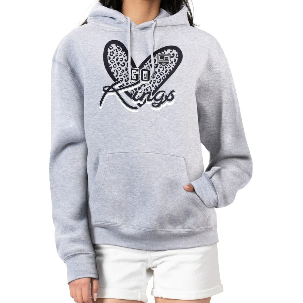 Los Angeles Kings G-III 4Her by Carl Banks Women's Animal Print Heart Fleece Pullover Hoodie - Heather Gray - NHL 202214003