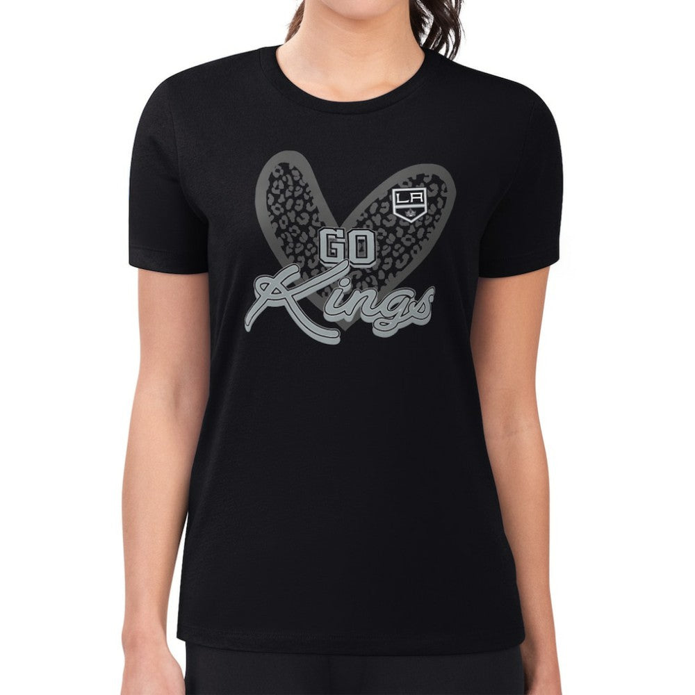 Los Angeles Kings G-III 4Her by Carl Banks Women's Super-Slim Fit Lightweight Animal Print Heart T-Shirt - Black - NHL 202214049