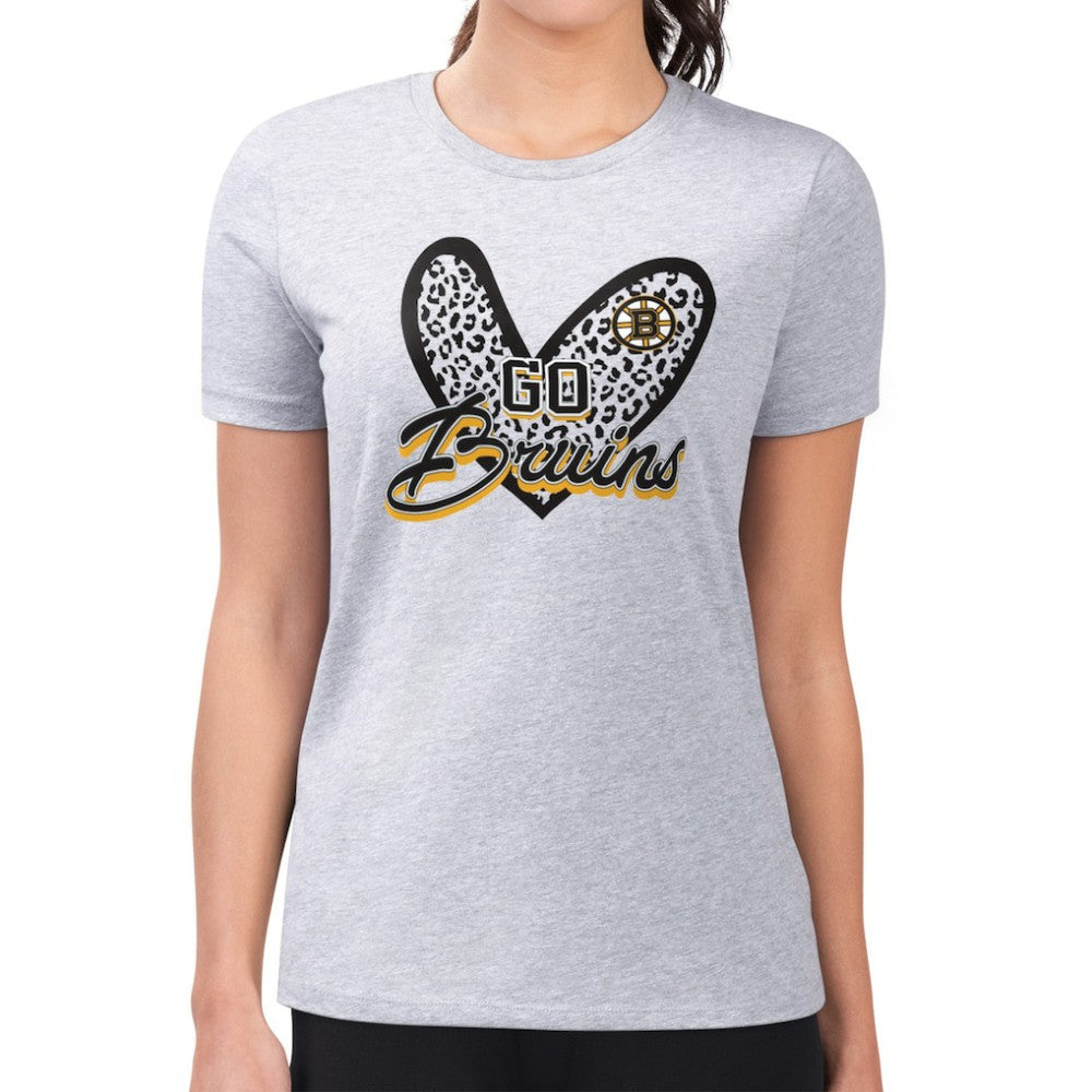 Boston Bruins G-III 4Her by Carl Banks Women's Super-Slim Fit Lightweight Animal Print Heart T-Shirt - Heather Gray - NHL 202214075