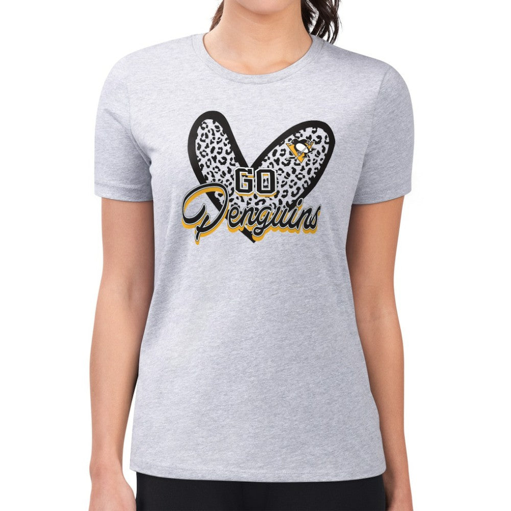 Pittsburgh Penguins G-III 4Her by Carl Banks Women's Super-Slim Fit Lightweight Animal Print Heart T-Shirt - Heather Gray - NHL 202214083