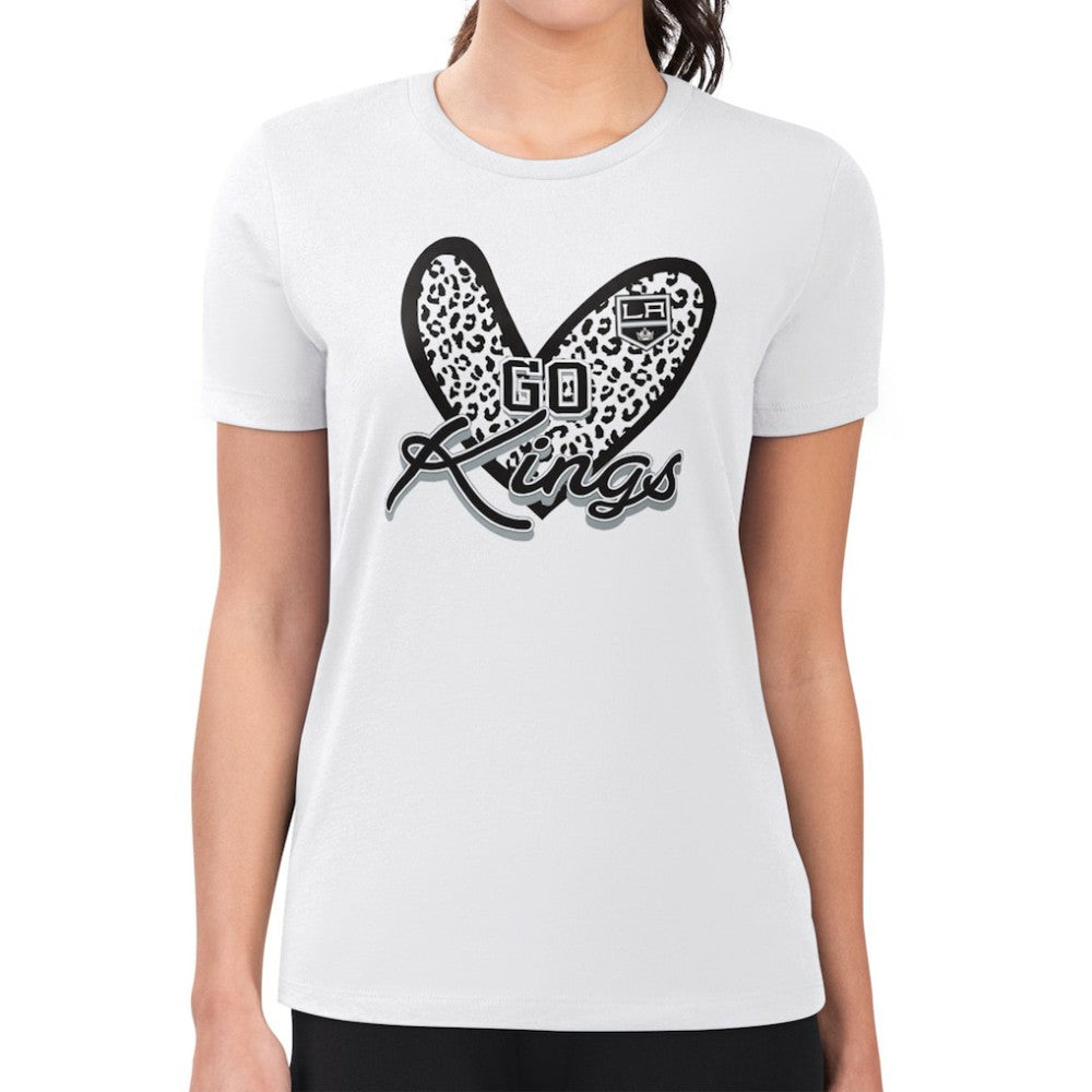 Los Angeles Kings G-III 4Her by Carl Banks Women's Super-Slim Fit Lightweight Animal Print Heart T-Shirt - White - NHL 202214106