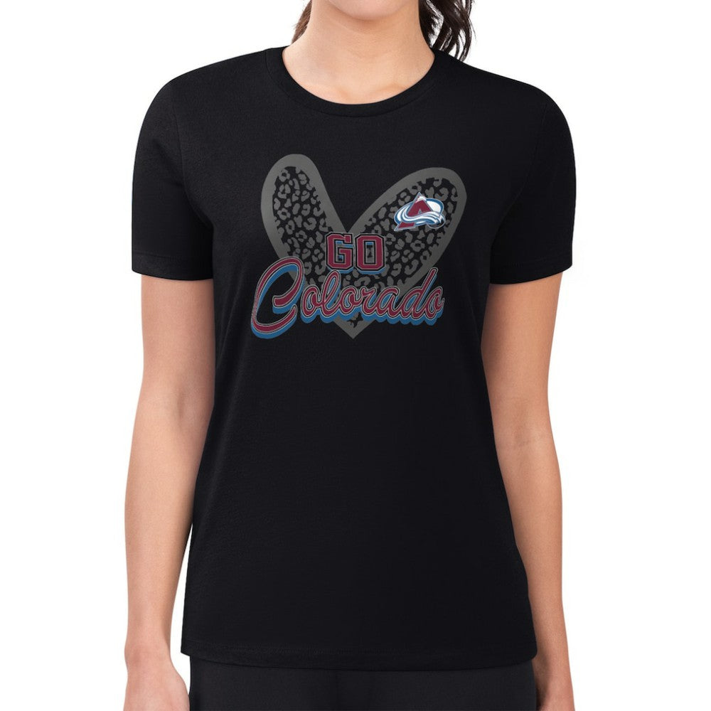 Colorado Avalanche G-III 4Her by Carl Banks Women's Super-Slim Fit Lightweight Animal Print Heart T-Shirt - Black - NHL 202214152