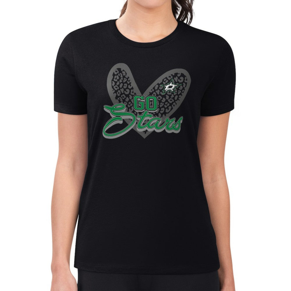 Dallas Stars G-III 4Her by Carl Banks Women's Super-Slim Fit Lightweight Animal Print Heart T-Shirt - Black - NHL 202214154