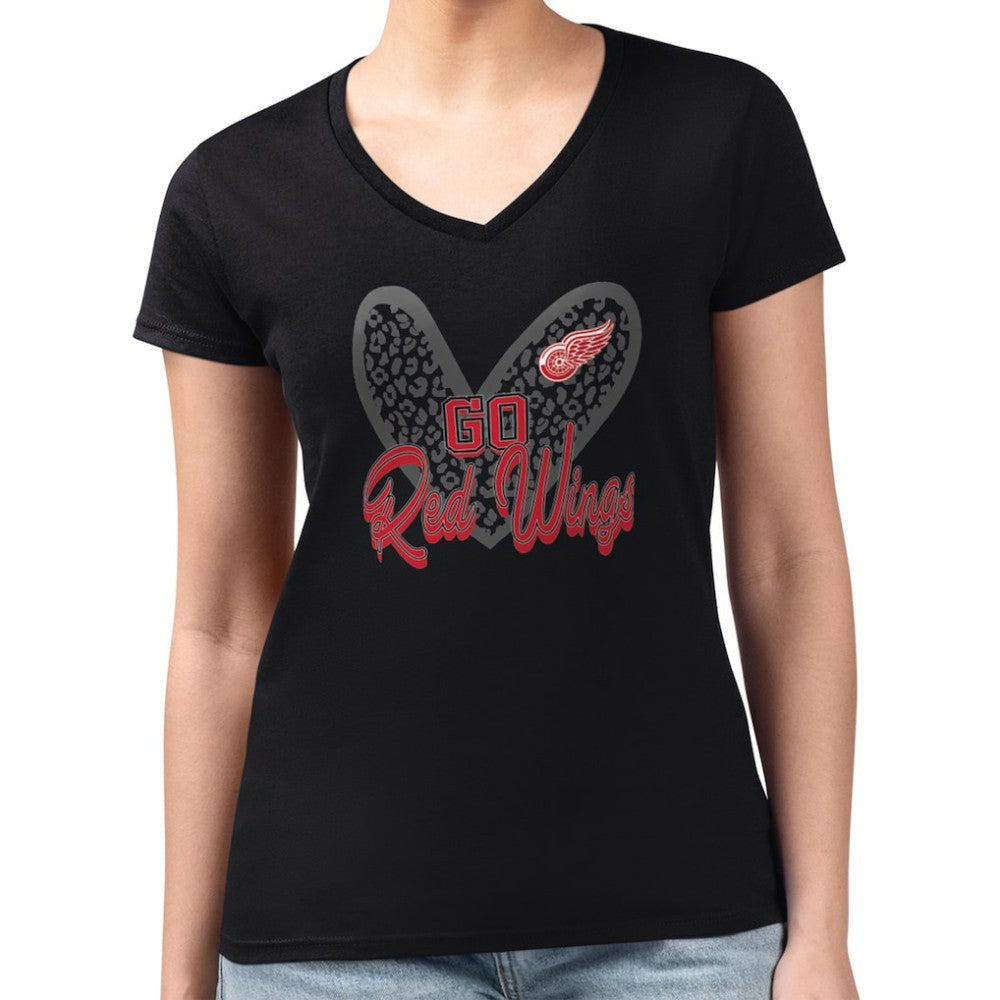Detroit Red Wings G-III 4Her by Carl Banks Women's Super-Slim Fit Lightweight Animal Print Heart V-Neck T-Shirt - Black - NHL 202214176