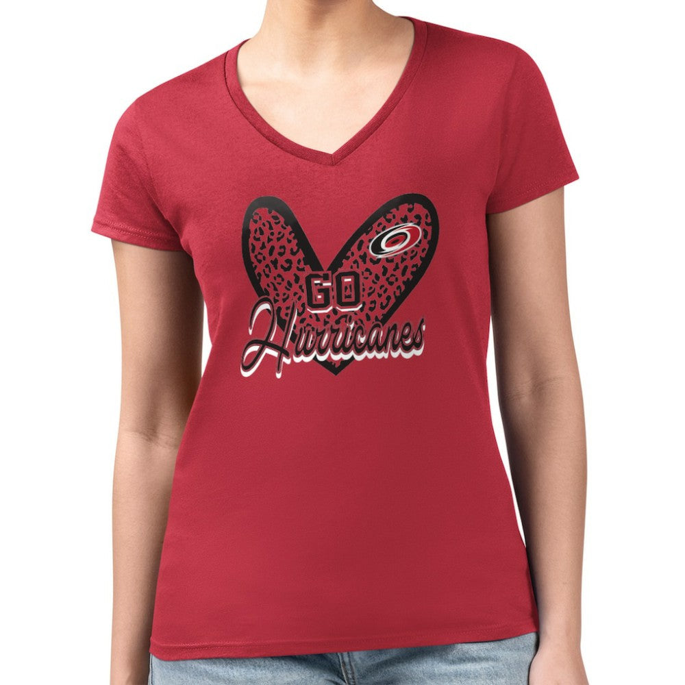 Carolina Hurricanes G-III 4Her by Carl Banks Women's Super-Slim Fit Lightweight Animal Print Heart V-Neck T-Shirt - Red - NHL 202214213