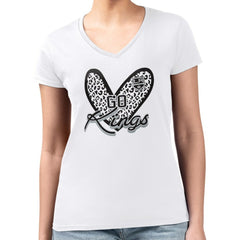 Los Angeles Kings G-III 4Her by Carl Banks Women's Super-Slim Fit Lightweight Animal Print Heart V-Neck T-Shirt - White - NHL 202214218
