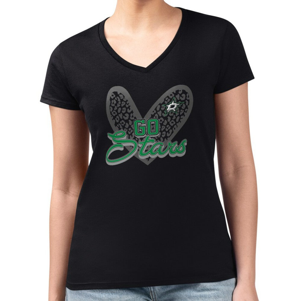 Dallas Stars G-III 4Her by Carl Banks Women's Super-Slim Fit Lightweight Animal Print Heart V-Neck T-Shirt - Black - NHL 202214244
