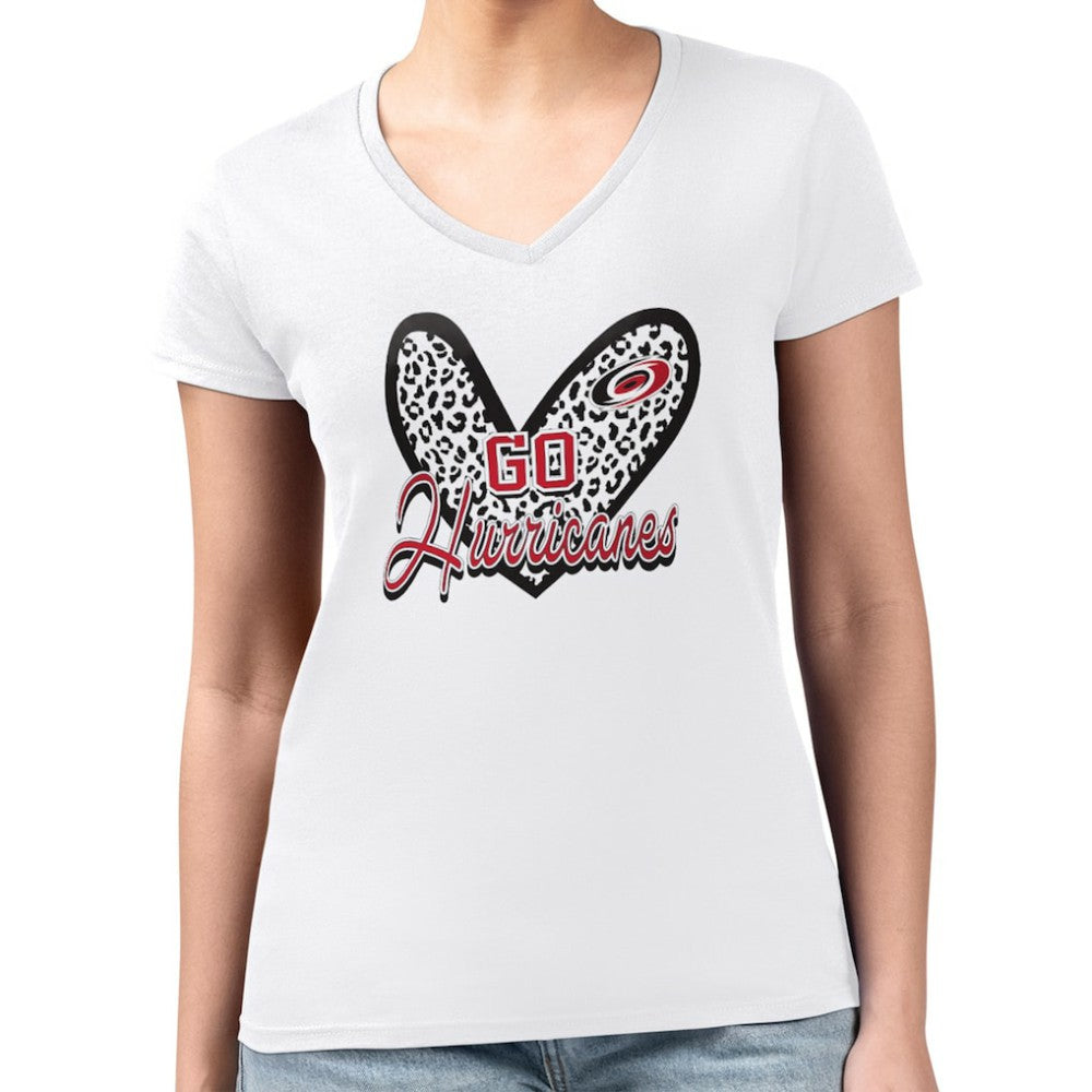 Carolina Hurricanes G-III 4Her by Carl Banks Women's Super-Slim Fit Lightweight Animal Print Heart V-Neck T-Shirt - White - NHL 202214258