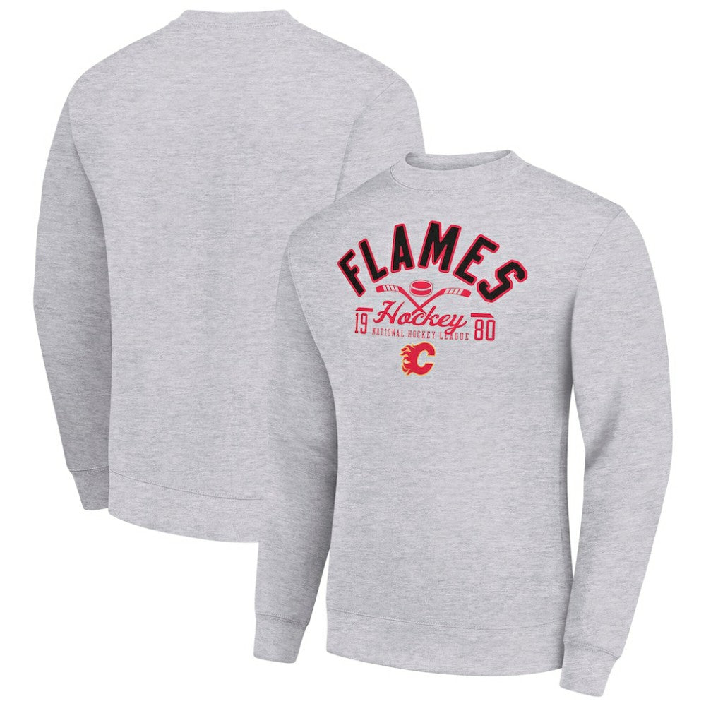 Calgary Flames Starter Stick And Puck Logo Fleece Pullover Sweatshirt - Heather Gray - NHL 202215818