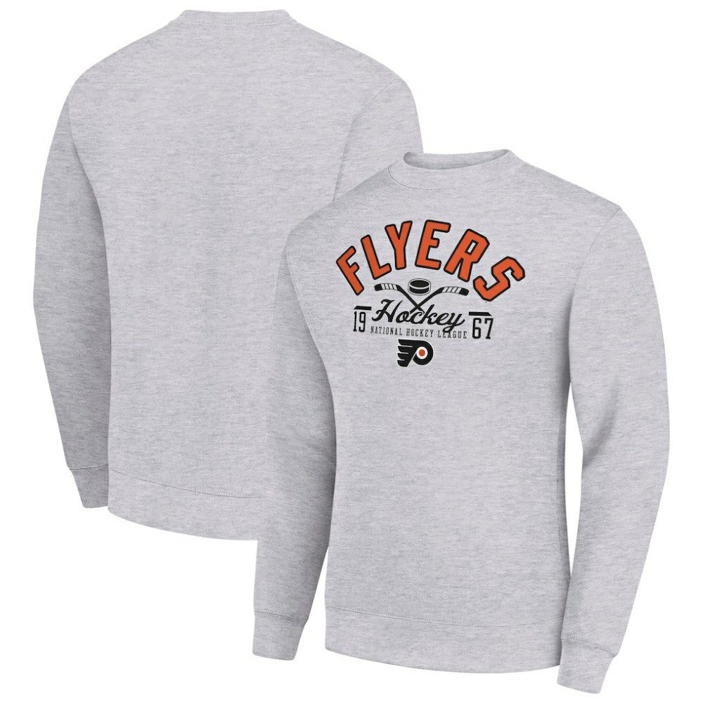 Philadelphia Flyers Starter Stick And Puck Logo Fleece Pullover Sweatshirt - Heather Gray - NHL 202215820