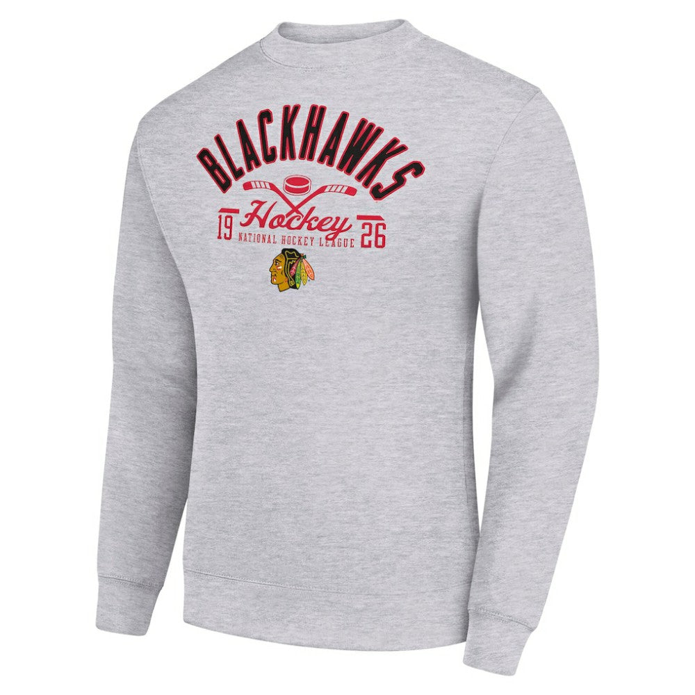 Chicago Blackhawks Starter Stick And Puck Logo Fleece Pullover Sweatshirt - Heather Gray - NHL 202215821