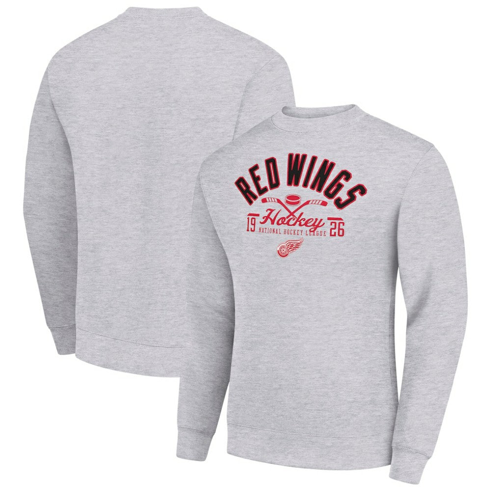 Detroit Red Wings Starter Stick And Puck Logo Fleece Pullover Sweatshirt - Heather Gray - NHL 202215825