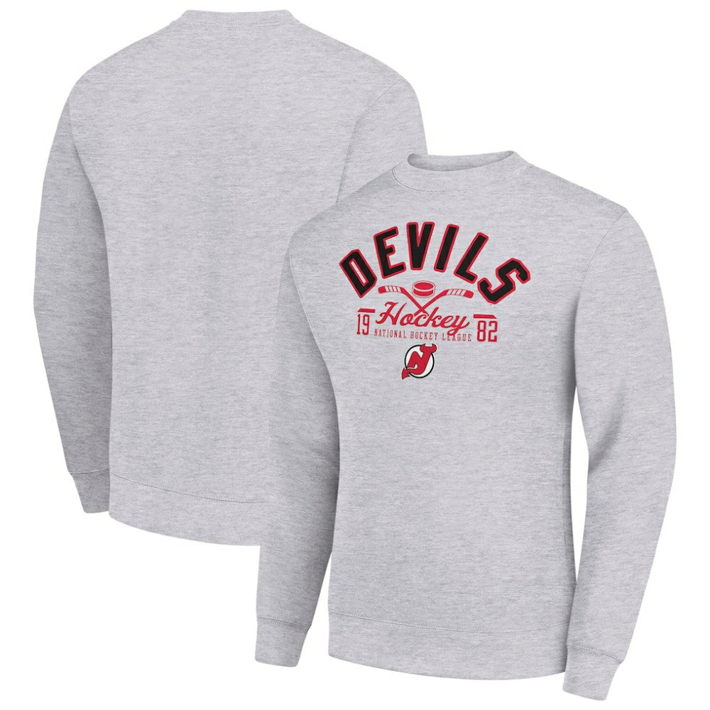 New Jersey Devils Starter Stick And Puck Logo Fleece Pullover Sweatshirt - Heather Gray - NHL 202215834