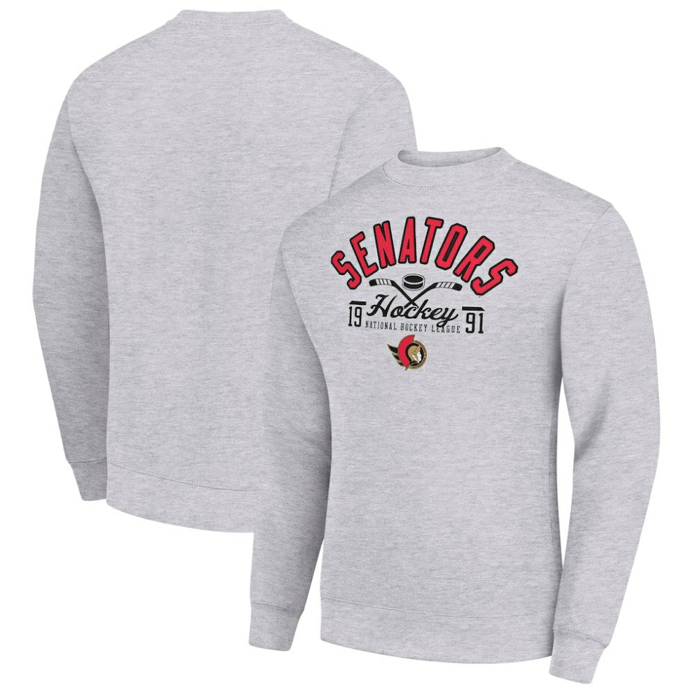 Ottawa Senators Starter Stick And Puck Logo Fleece Pullover Sweatshirt - Heather Gray - NHL 202215844