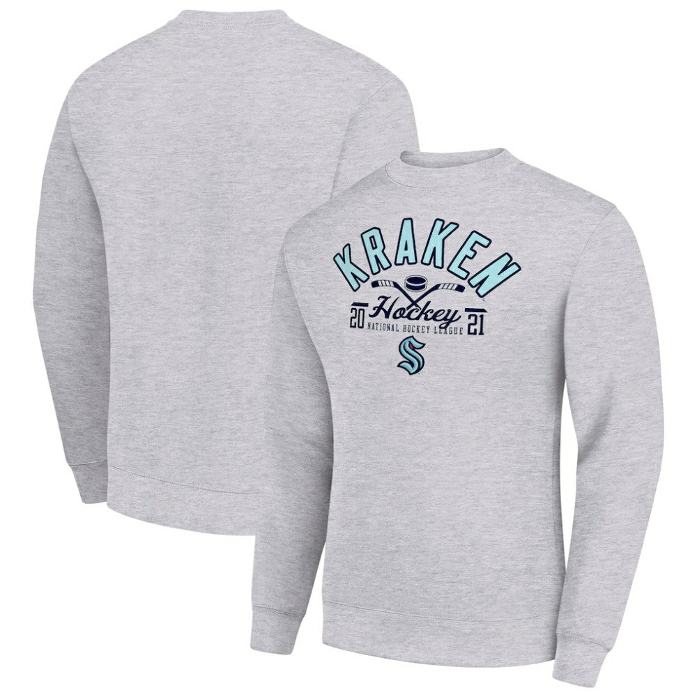 Seattle Kraken Starter Stick And Puck Logo Fleece Pullover Sweatshirt - Heather Gray - NHL 202215850