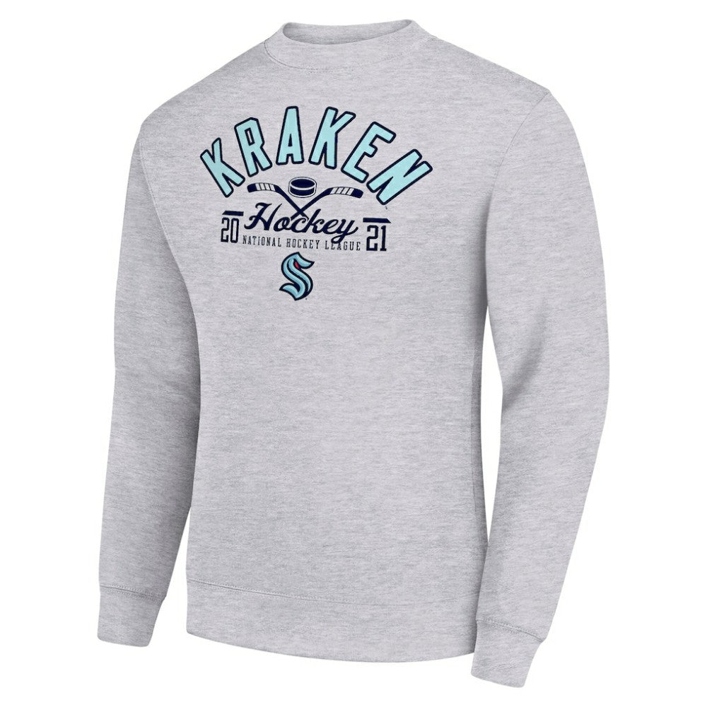 Seattle Kraken Starter Stick And Puck Logo Fleece Pullover Sweatshirt - Heather Gray - NHL 202215850