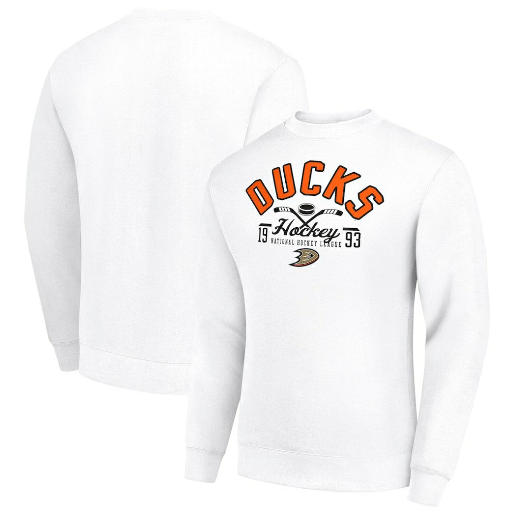 Anaheim Ducks Starter Stick And Puck Logo Fleece Pullover Sweatshirt - White - NHL 202215873