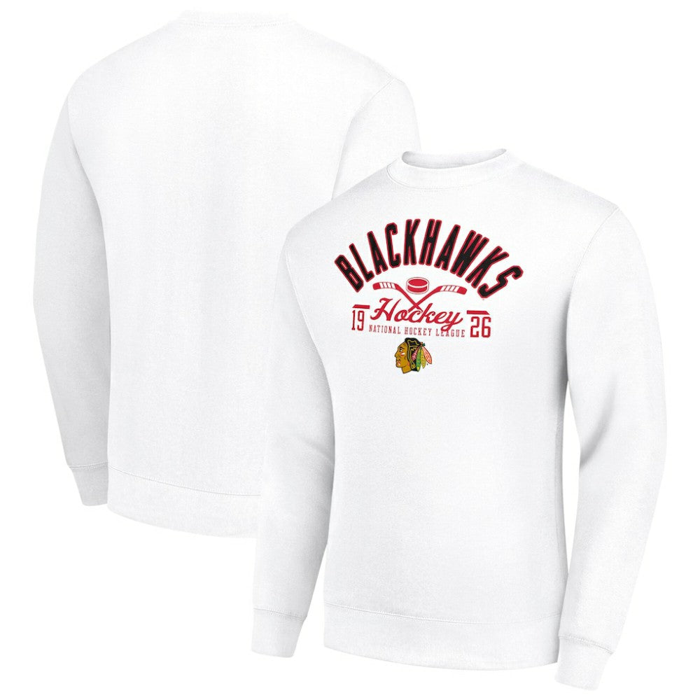 Chicago Blackhawks Starter Stick And Puck Logo Fleece Pullover Sweatshirt - White - NHL 202215892