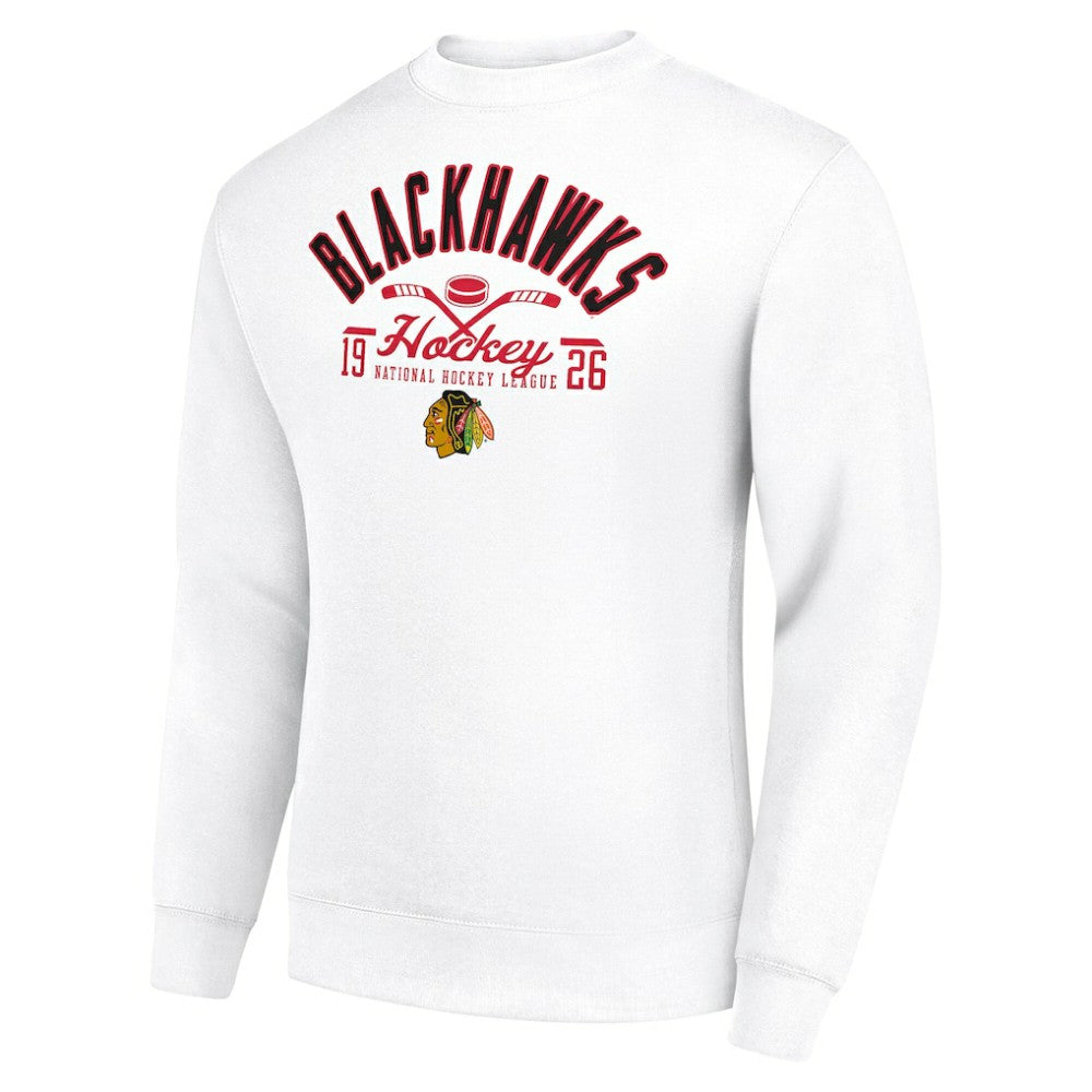 Chicago Blackhawks Starter Stick And Puck Logo Fleece Pullover Sweatshirt - White - NHL 202215892