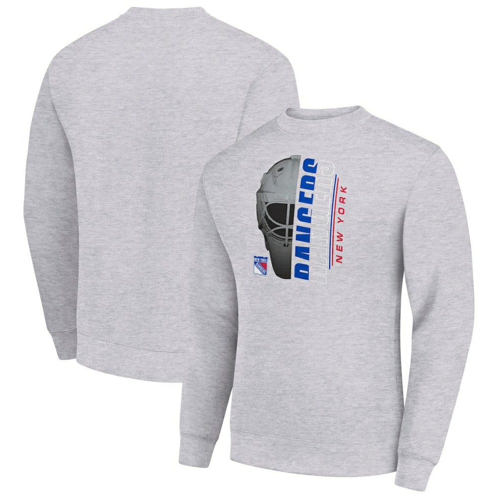 New York Rangers Starter  Half Helmet Team Logo Pullover Sweatshirt - Heather Gray - NHL 202216034