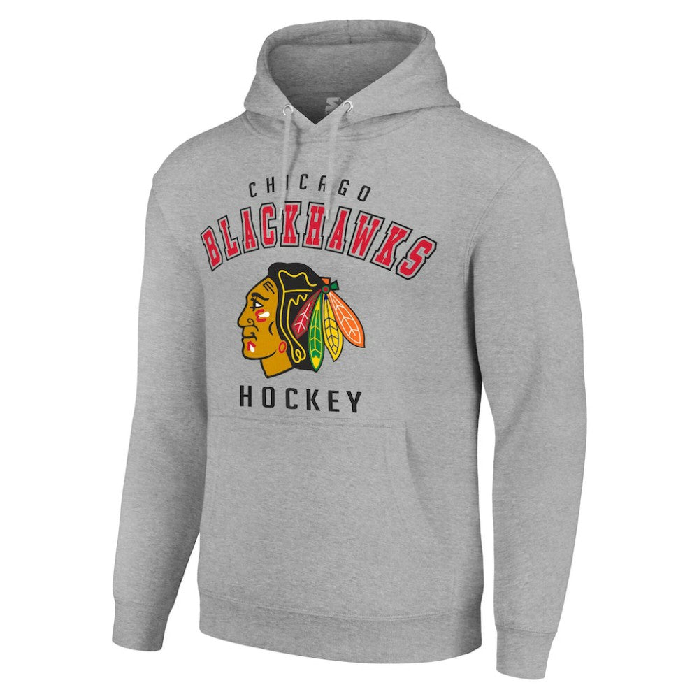 Chicago Blackhawks Starter Logo Pullover Hoodie - Heather Gray - NHL 202216325