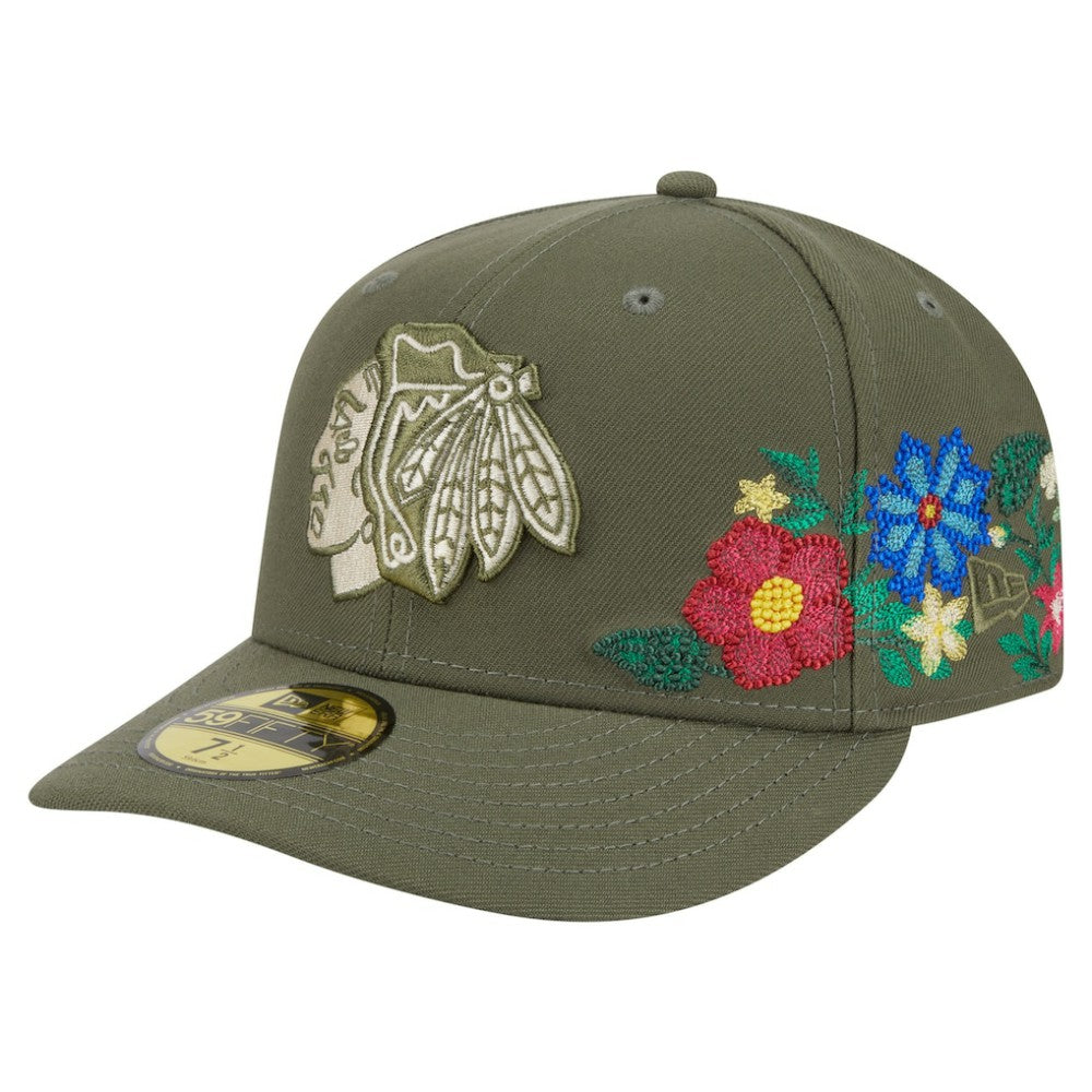 Chicago Blackhawks New Era Tonal Florals 59FIFTY Fitted Hat - Olive - NHL 202223632
