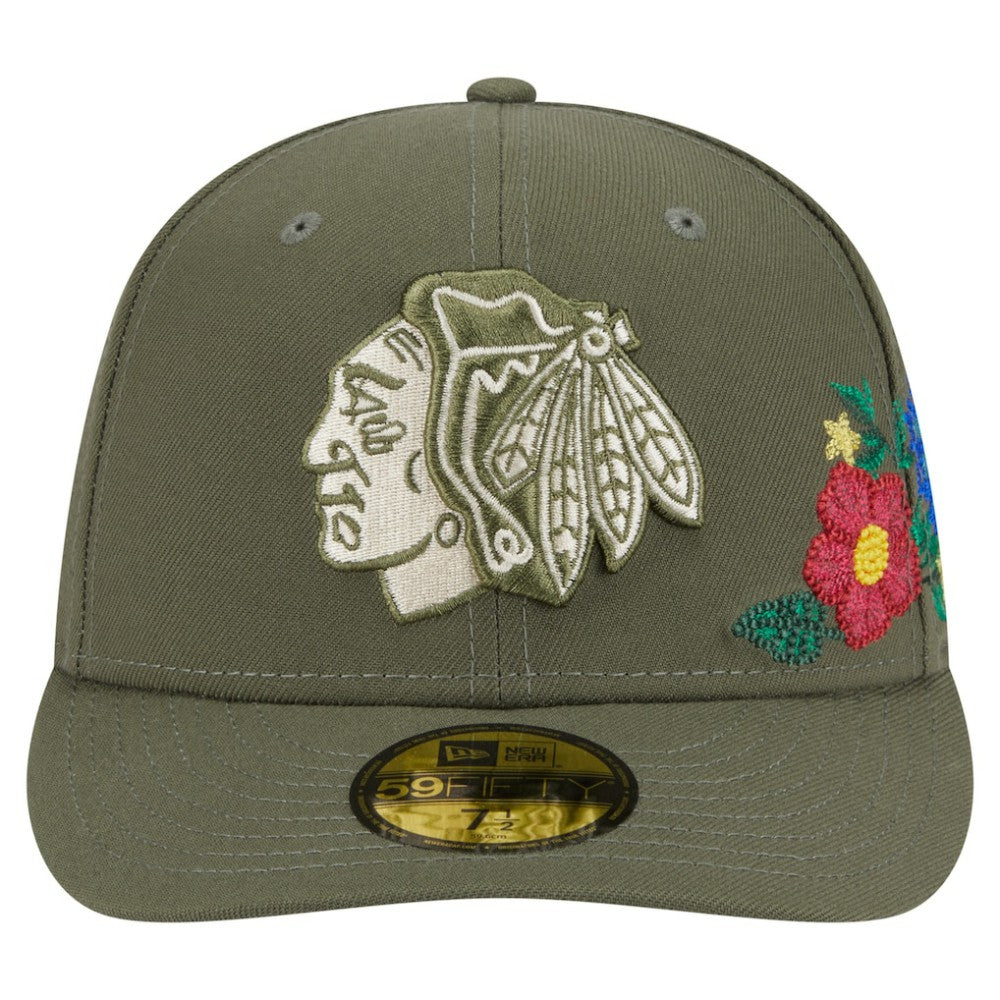 Chicago Blackhawks New Era Tonal Florals 59FIFTY Fitted Hat - Olive - NHL 202223632